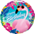 Ballon à offrir Joyeux anniversaire tropical avec flamant rose