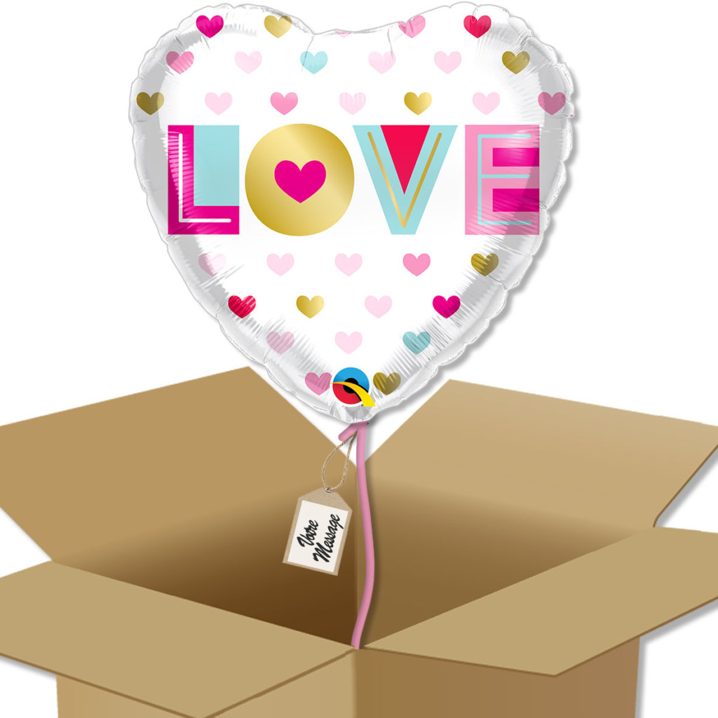 Ballon coeur LOVE à envoyer dans sa boite cadeau