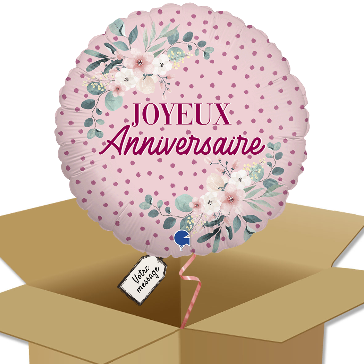 Ballon Rond - Joyeux Anniversaire Rose - Bouquet de Ballons