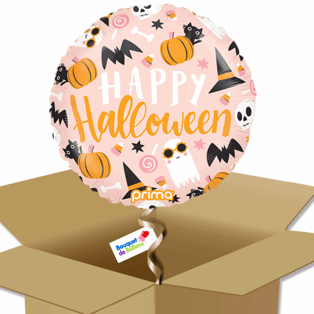 Ballon Halloween rose « Happy Halloween » – Fantômes, citrouilles & bonbons - Box
