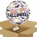 Ballon Halloween violet « Happy Halloween » – fantômes et citrouilles funky - Box