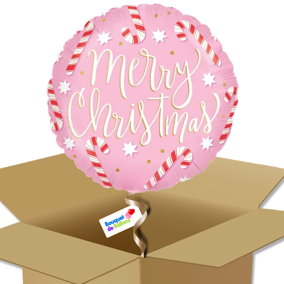 Bouquet-de-ballons-ballon-rose-rond-Merry-Christmas-écrit-sucre-dorge-2 | Bouquet de Ballons