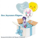 Bouquet de Ballons - Chocolat - Box Cadeaux - Trio de ballons - Boite blanche - Flot bleu pastel
