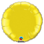 Yellow round foil balloon on a black background with a Qualatex logo at the bottom center.