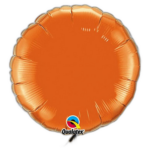 Orange round foil balloon with a Qualatex logo at the bottom, set against a black background.