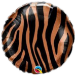 Round black balloon with orange tiger-stripe pattern