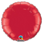Red round foil balloon on a black background, featuring the Qualatex logo near the bottom.