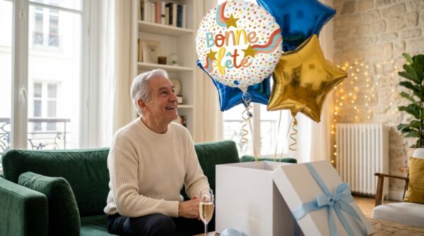 Unboxing surprise Fête des Grands-Pères avec envol de ballons gonflés à l hélium du carton mystère