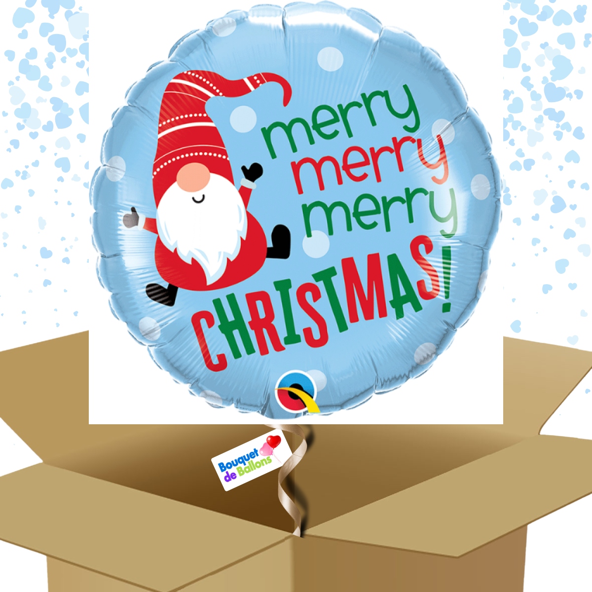 Bouquet de ballons-Ballon rond-Merry christmas-bleu ciel-gnome