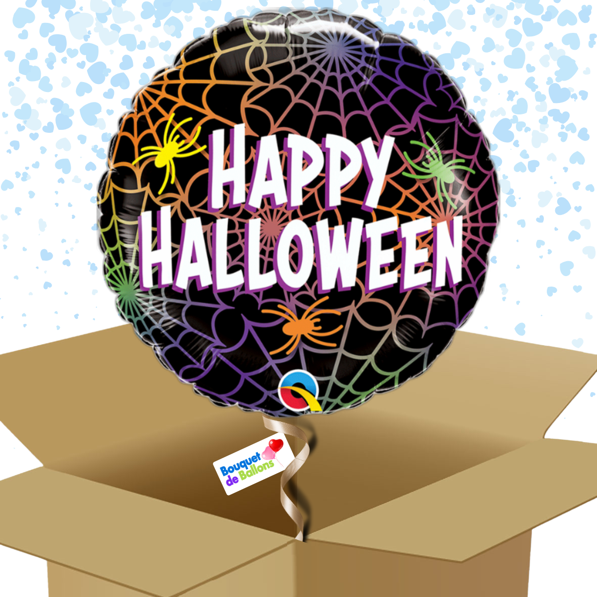 Bouquet de ballons-Happy Halloween-Ballon Rond-Araignées et toiles-Box