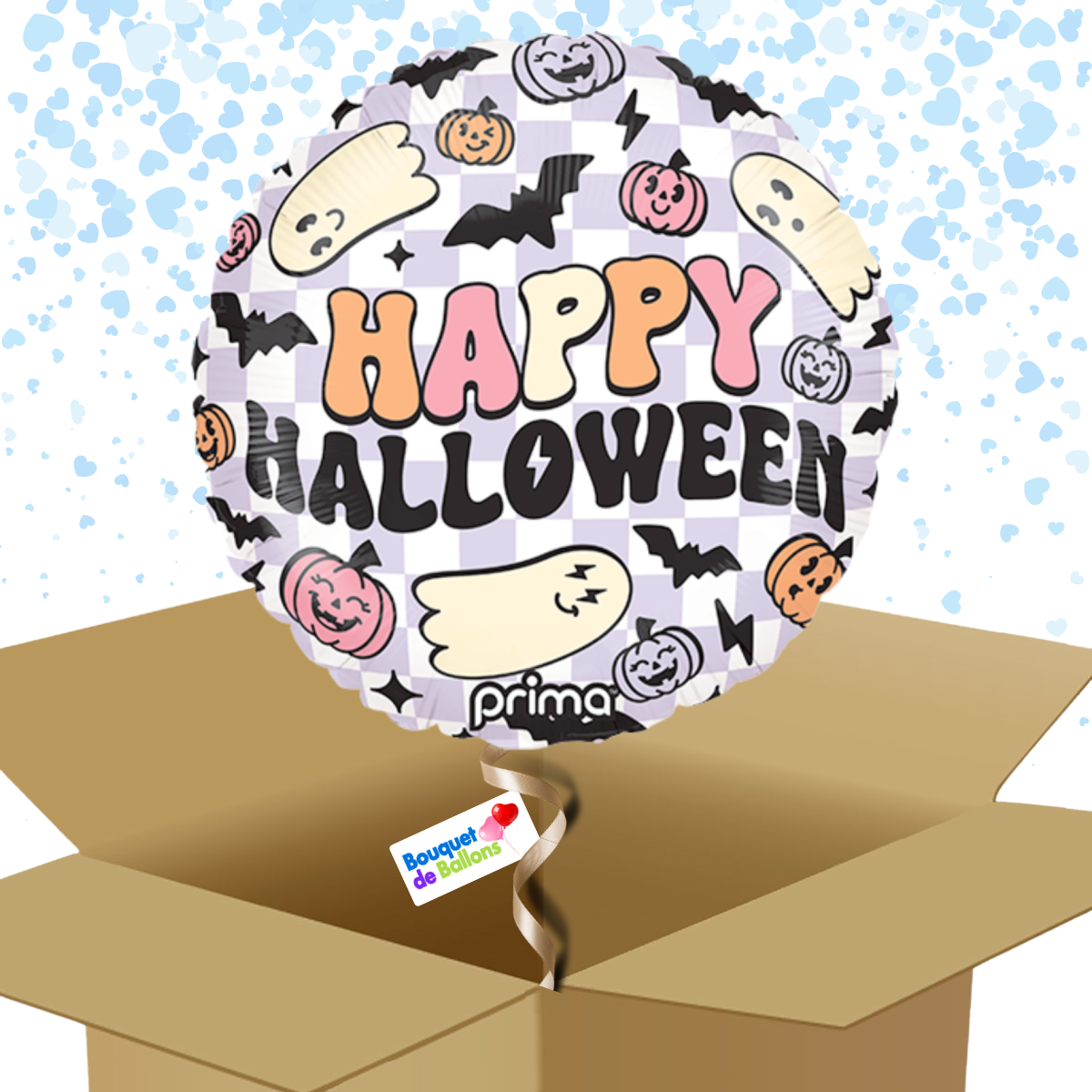 Ballon Halloween violet « Happy Halloween » – fantômes et citrouilles funky - Box | Bouquet de Ballons Ballon Halloween violet « Happy Halloween » – fantômes et citrouilles funky - Box