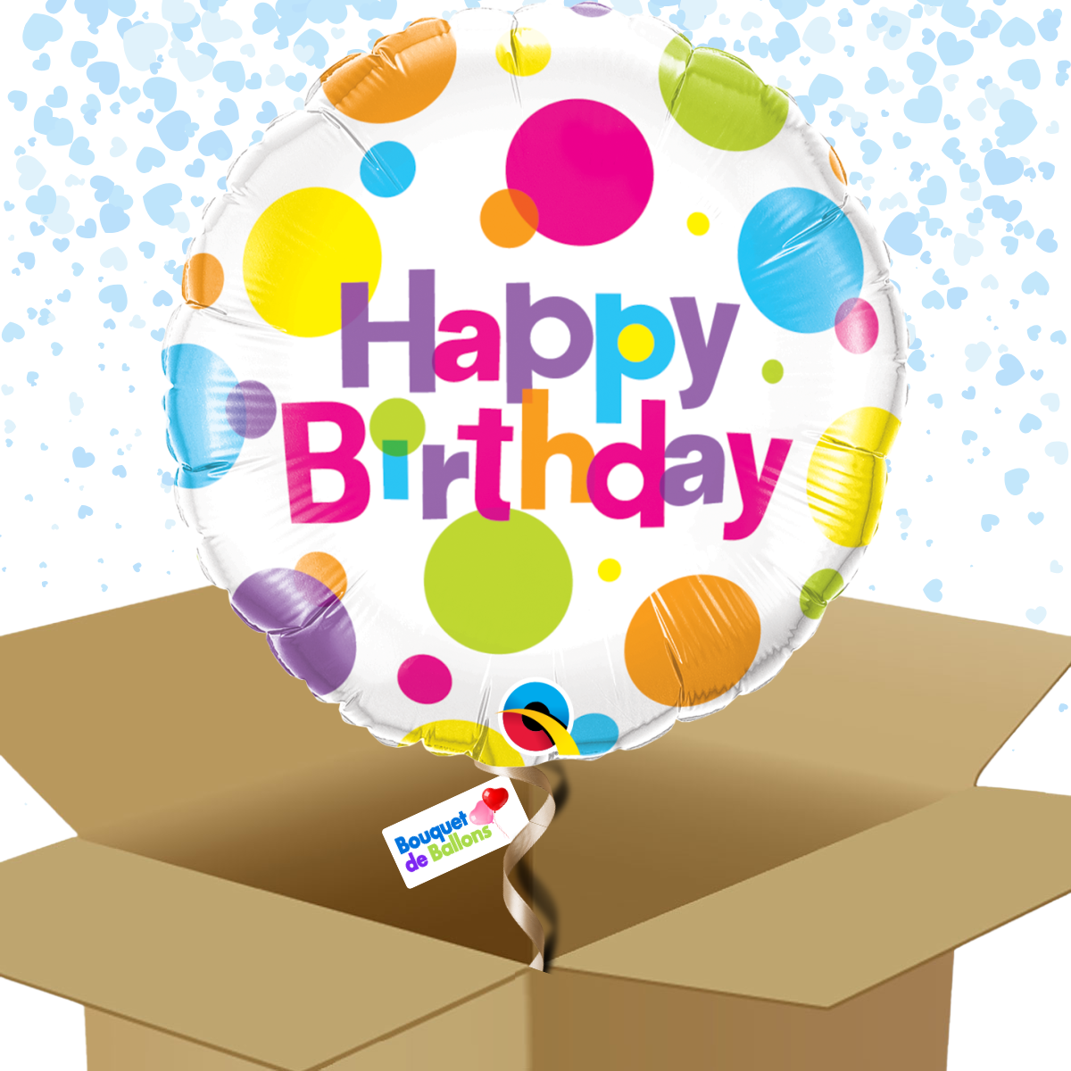 Bouquet de Ballons très coloré avec poids pour un anniversaire dans sa boite