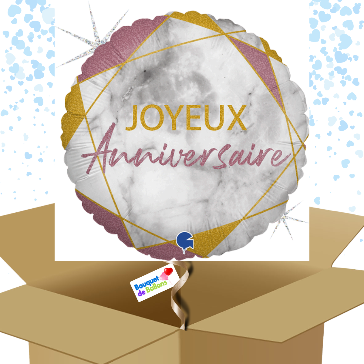 Bouquet de ballons-Ballon rond-Joyeux Anniversaire-Marbre-Box