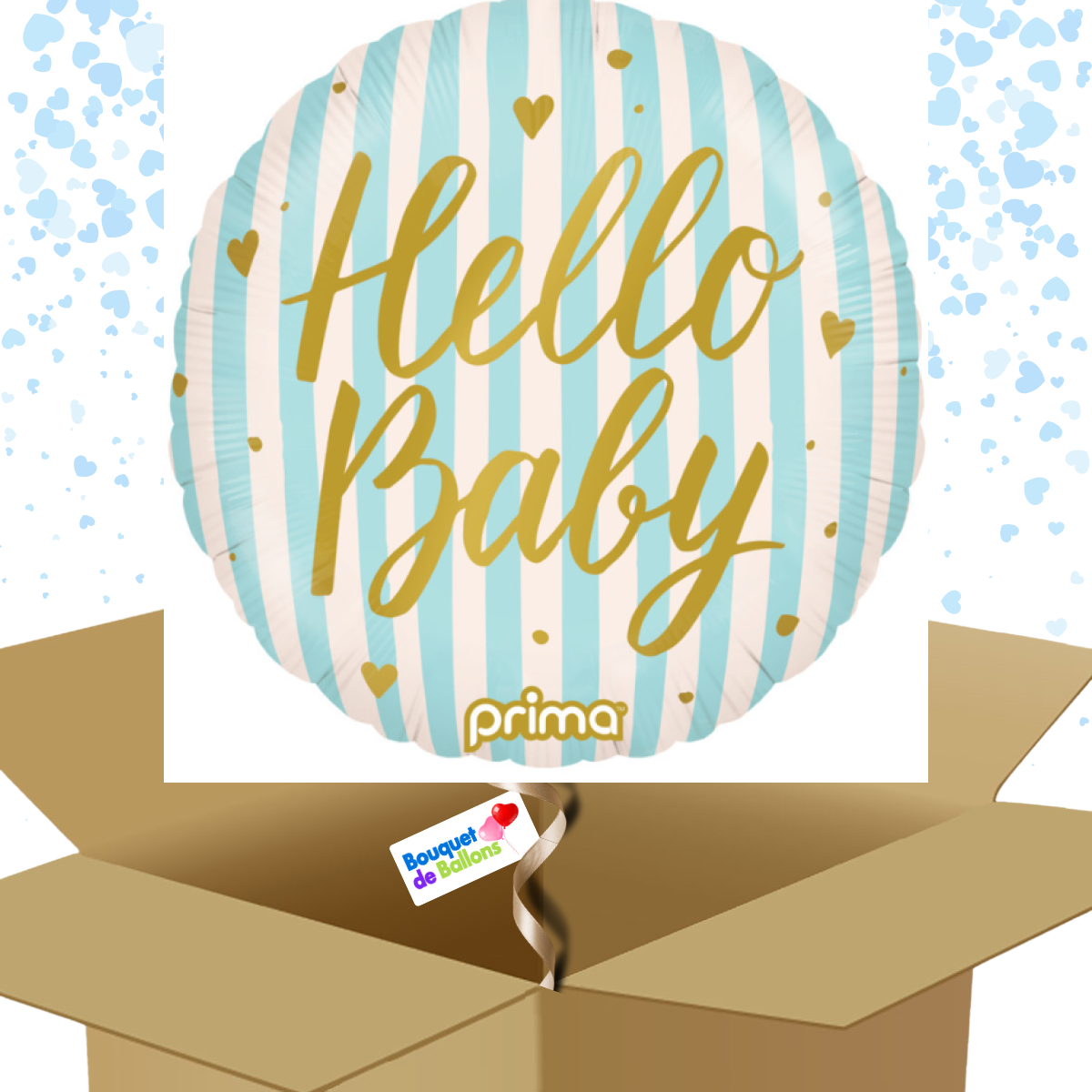 Bouquet de ballons-Hello Baby-Ballon Rond-Lignes Bleues-Box