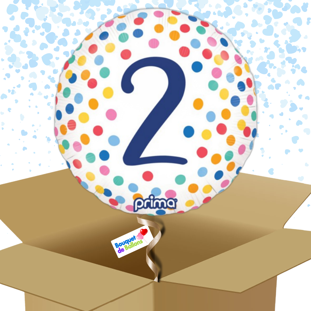 Bouquet de Ballons - Ballon Happy Birthday Confetti - Chiffre 2 - Box