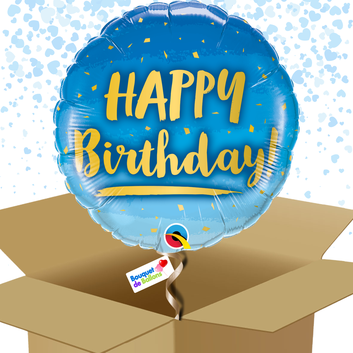 Bouquet de Ballons d'anniversaire bleu et or dans sa boite